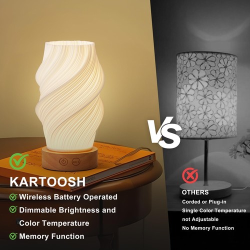 Cordless LED Table Lamp Set of Two, Battery Operated Portable Desk Lamp, 3 Co... - Picture 2 of 9