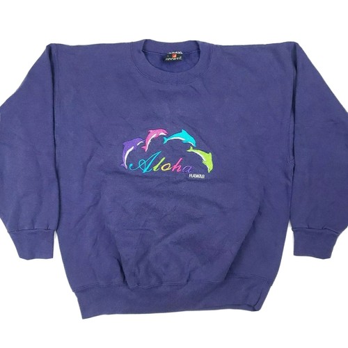 Vintage Sweatshirt 90's Aloha Hawaii Dolphins Purple MADE IN USA Large