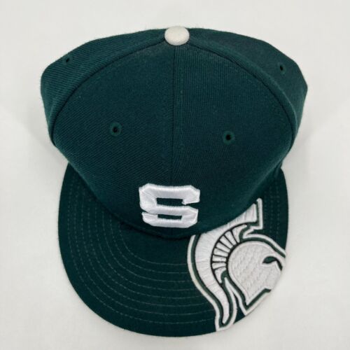 New Era Fitted Hat Men's 7 1/4 Green Michigan State Spartans 100% Wool - Picture 2 of 9
