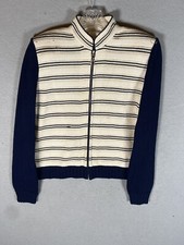 ST. JOHN Collection Striped full zip knit Bomber Jacket Coat Navy Cream size 6