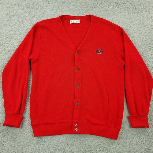 Vintage Izod Sweater Mens Medium Red Cardigan Academia Preppy 80s 90s USA