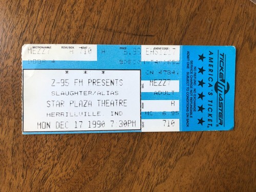 SLAUGHTER / ALIAS concert ticket stub Holiday Star Plaza 1990 IN - Picture 1 of 1