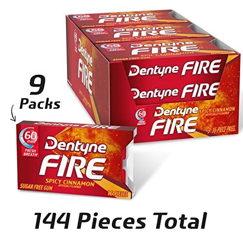 Dentyne Fire Spicy Cinnamon Sugar Free Gum Pack of 9 144 Total Pieces - Picture 3 of 12