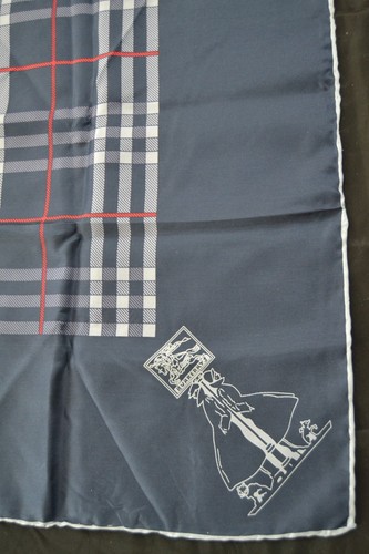 BURBERRYS SILK Scarf 30" Square Vintage Pre-90's NAVY CHECK Italy Hand-Rolled - Picture 14 of 14