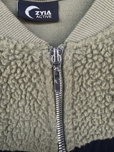 Zyia Active Olive Green Black Flying V Long Sleeve Fleece Full Zip Jacket Size M - Picture 6 of 12