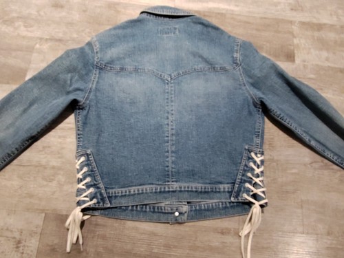 Vtg Polo Ralph Lauren Denim Jean Jacket Lace Up Sides Button Closure Size L VHTF - Picture 14 of 19
