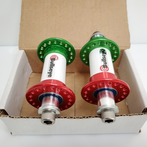 Rare Vintage Bullseye 36 Hole BMX Sealed Hubs Set Red White Green USA NOS - Picture 4 of 7