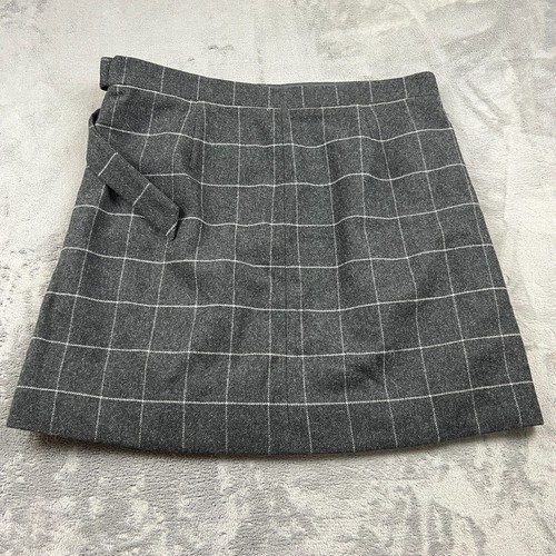 J Crew Womens Skirt Size 14 Wool Gray Plaid Wrap Bow Preppy Academia Old Money - Picture 2 of 9