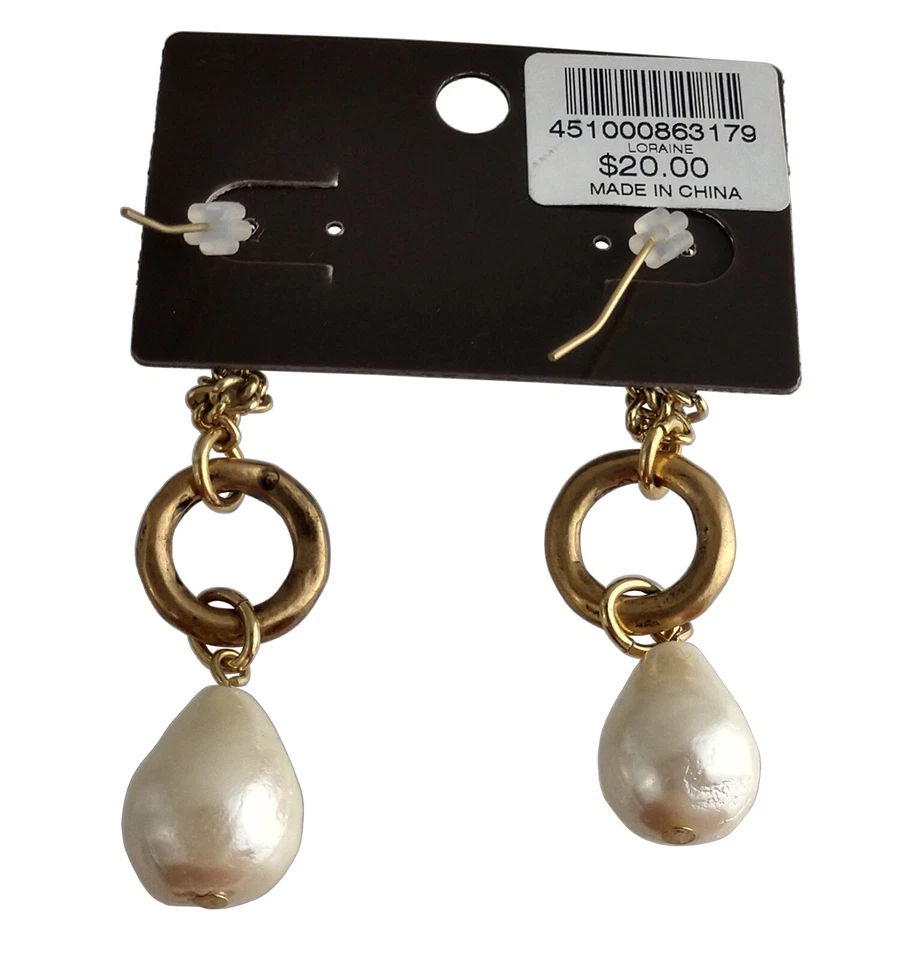 Pendientes de cadena Chicos imitación jumbo perla gota tono oro 2 1/4" Loraine nuevos con etiquetas Foto 4 de 4