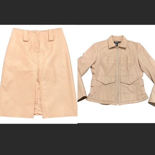 DKNY womens blush leather jacket and pencil skirt set size 2 4