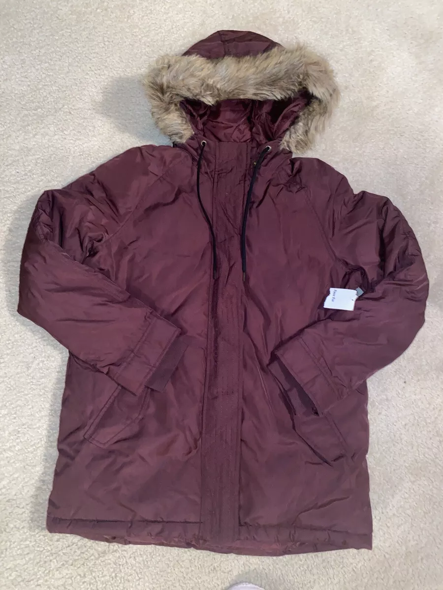 Burgundy winter coat with fur deals hood
