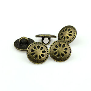 12PCS Round Bronze Metal Floral Carving Shank Buttons Shirt Coat Sewing 13 15 mm