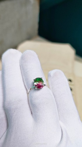 Watermelon Tourmaline Ring, 925 Sterling Silver Ring Tourmaline doublet Quartz - Picture 8 of 10