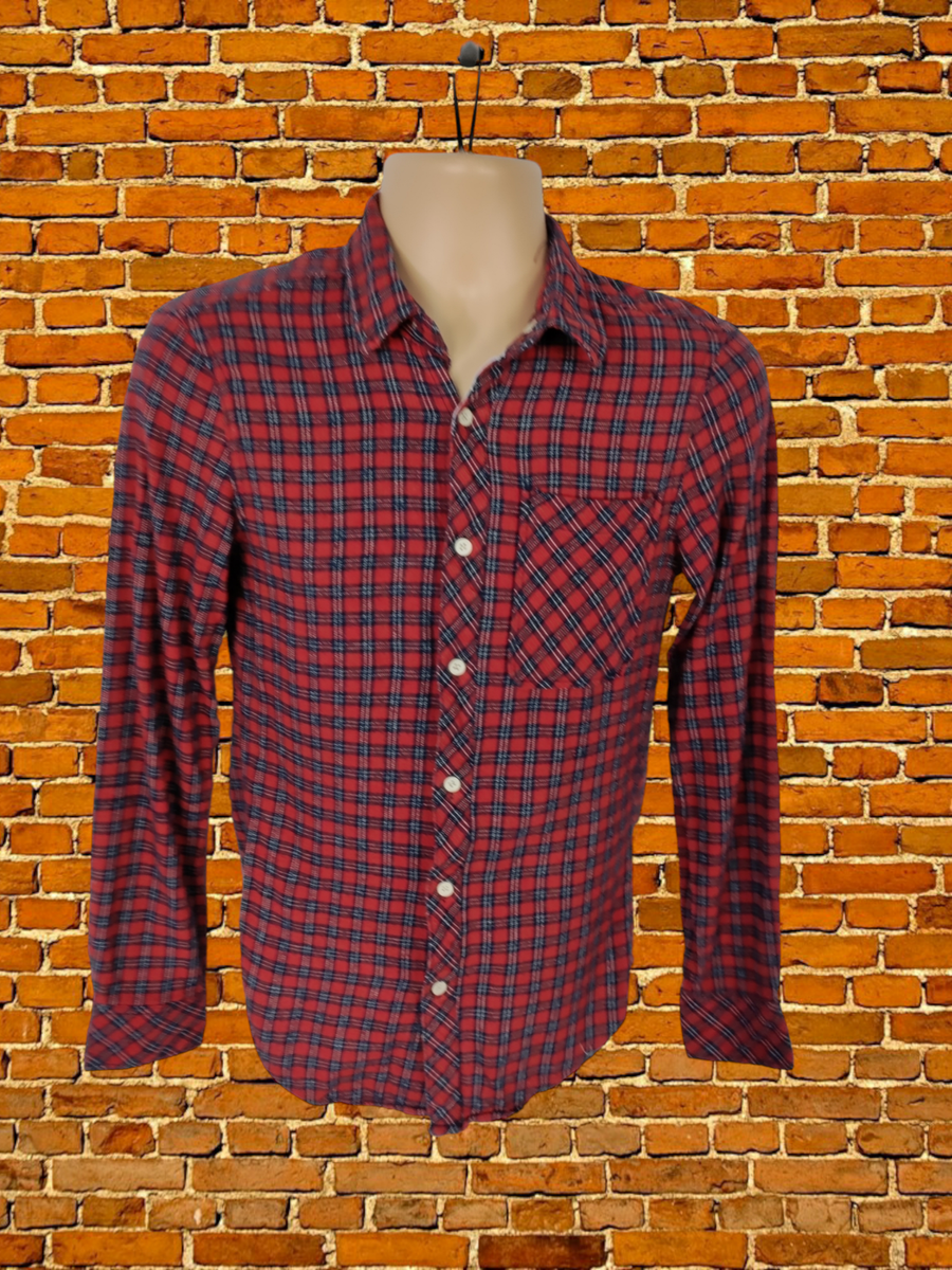 MENS ALCOTT CLOTHING UK MEDIUM RED MIX CHECK PLAID LONG SLEEVE