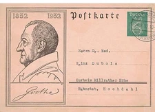 1932 Old German Goethe  Post Card. Used  #02 GERM1932GPC