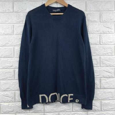 Dolce&Gabbana Men M Hem Logo Cotton Knit Sweater 44 Elegant Cozy