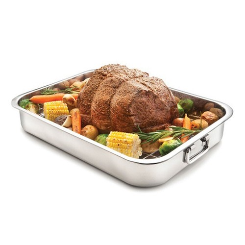 Stainless Steel Deep Roasting Tray Oven Pan Grill Rack Baking Roaster Tin Tray - Picture 20 of 72