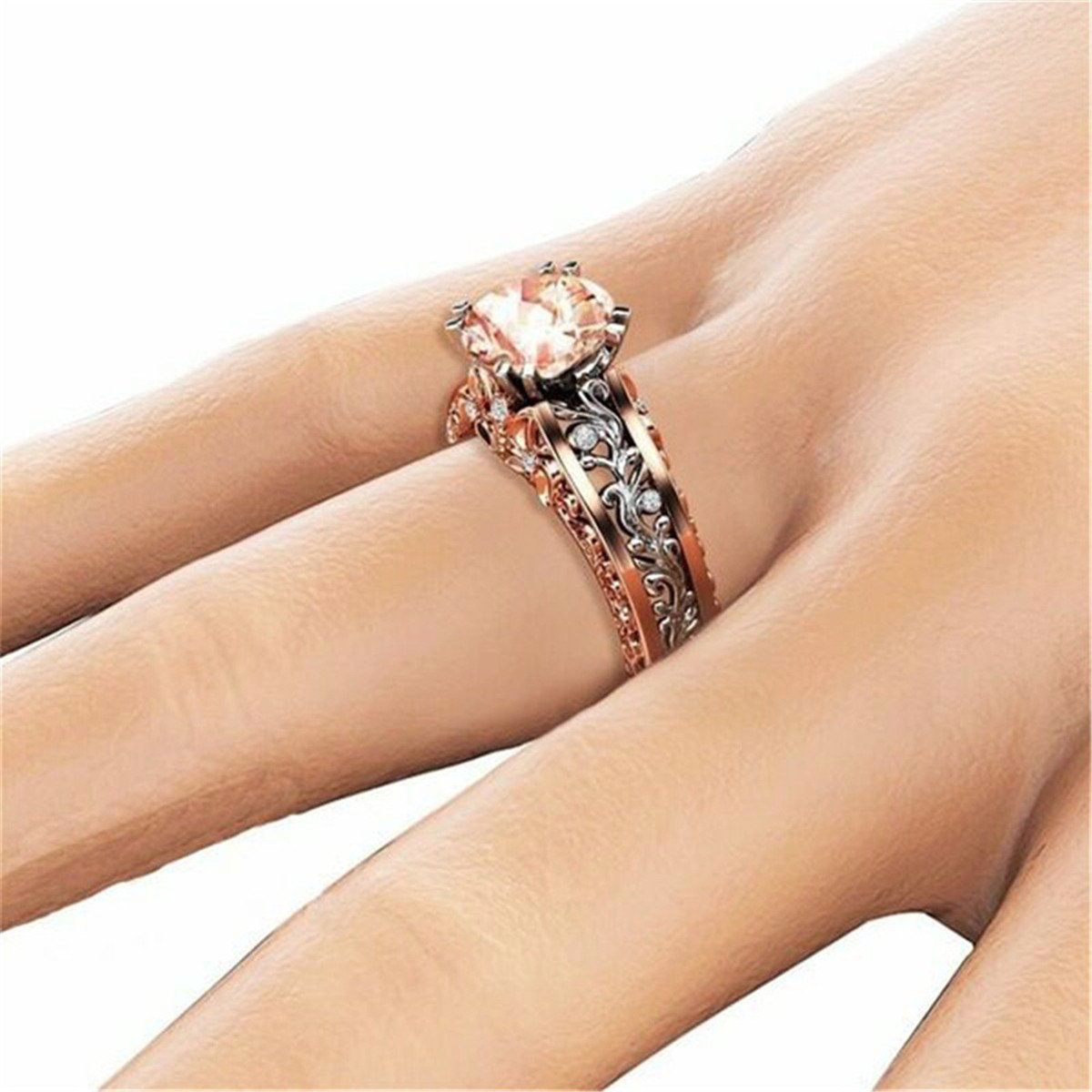 Women 18K Rose Gold Filled Crystal Flower Rings Men Rings