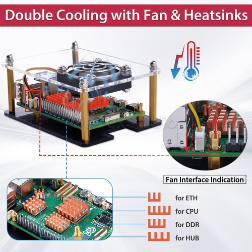 Raspberry Pi 5 Acrylic Case Enlosure Shell with Cooling Fan Heatsinks for RPI 5 - Picture 7 of 10