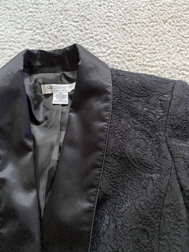 Liz Claiborne Women Lace Long Sleeve Shawl Blazer Black Petites 2P - Picture 7 of 9