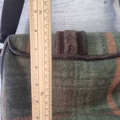 Eddie Bauer Womens Shoulder Bag Handbag Wool Orange Brown Leather Strap Tweed - Picture 9 of 10