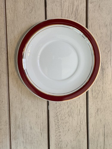 Crown Porzellan Prestige Rot Espresso Untertasse Burgund Gold Teller Thailand 6" - Bild 1 von 6