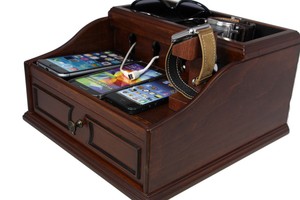 Wooden Multi Device Charging Station And Cord Organizer For Image Is Loading Wooden Multi Device Charging Station And Cord Organizer