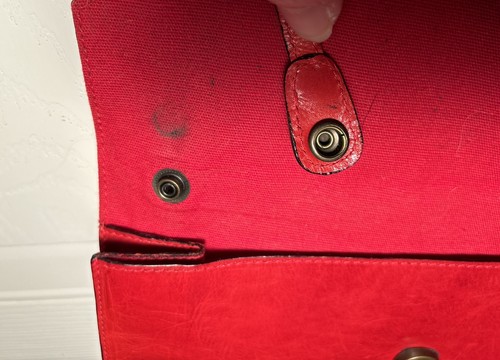Vintage Furla Damen-Schultertasche rot geknackeltes Leder Klappe Clutch - Bild 7 von 17
