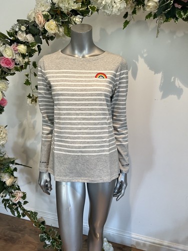 JOULES Harbour Top Womens Size 10 Grey Stripe Embroidered Rainbow NEW OB73 - Picture 19 of 24