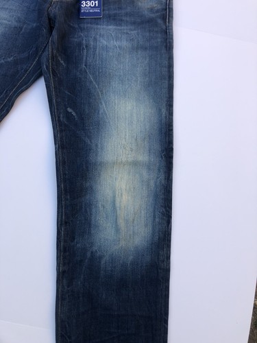 Vaqueros azules G-Star Raw para hombre 3301 de ajuste cónico mediana edad destruida 31x32 $320 - Imagen 3 de 9