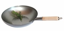 Padella Wok 36 cm Ø Cina Gastronomia Fondo Piatto Acciaio Carbonio Manico Legno per Au