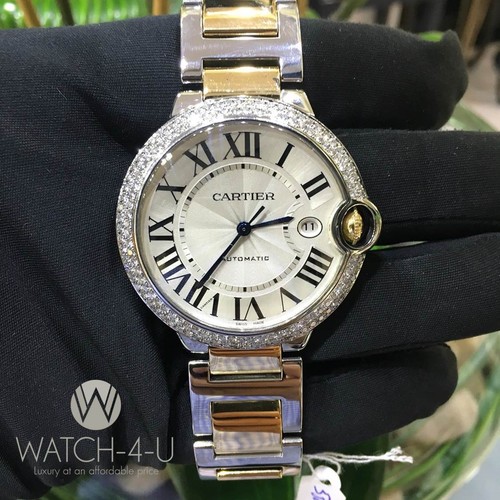 Unworn Cartier Ballon Bleu 3001 W69009Z3 2ct Diamond Bezel 18k 42mm WatchBampP