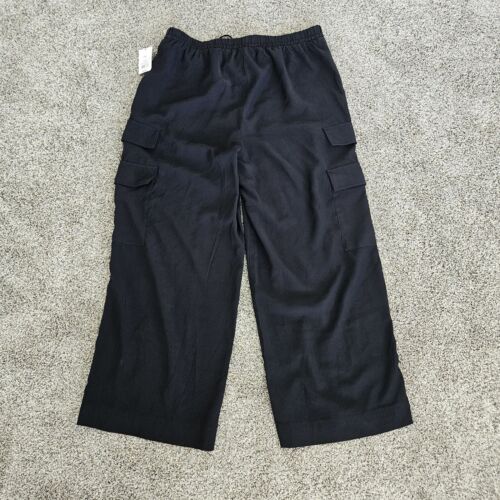 Womens Black Wide Leg Cargo Pants SZ XXL Classic Neutral Office Capsule Minimal - Picture 3 of 11