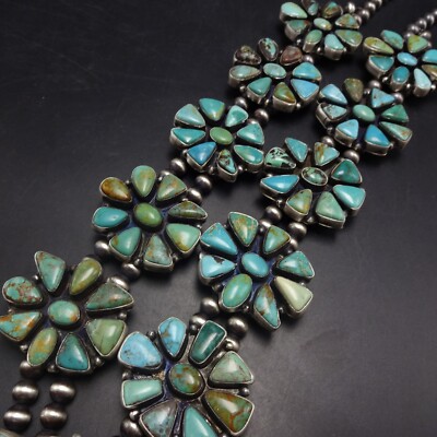 MAGNIFICENT Ella Peter NAVAJO Sterling Silver TURQUOISE Squash