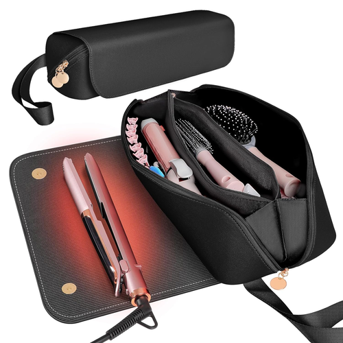 SS Hair Tools Borsa da Viaggio e Tappetino Resistente al Calore per Hot Tools, Curling in Pelle - Foto 10 di 12