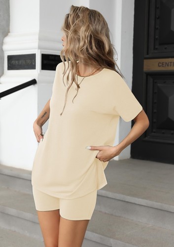 Women's 2 Piece Lounge Set 2025 Summer Biker Shorts Set Outfits Short Sleeve ... - Picture 5 of 5
