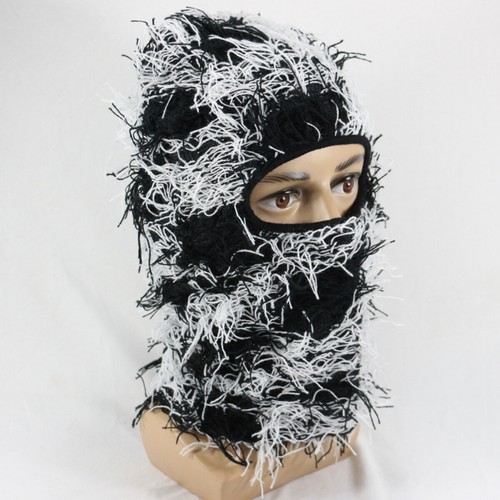 Fuzzy Halloween Knitted Fleece Fuzzy Ski Mask Balaclava Distressed Full Face - Picture 7 of 18