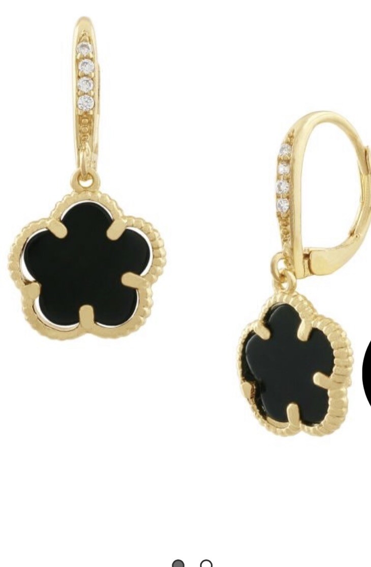 JanKuo 14K Gold plated & Onyx Clover Drop Earrings Black Or