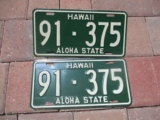 Hawaii 1960's license plate  pair #   91  -  375
