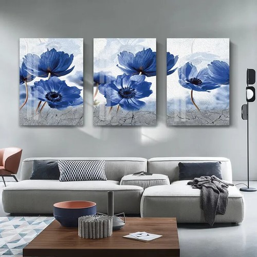 3pcs Blue Flowers Posters Abstract Flower Wall Art Canvas Unframed - Bild 3 von 9