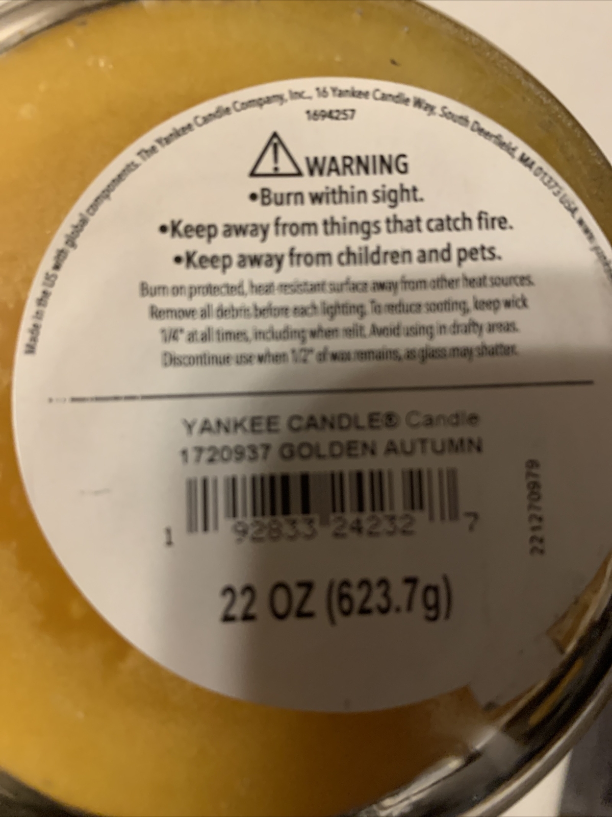 Yankee Candle Golden Autumn Scent 22 Oz Original Jar Style Brand New eBay