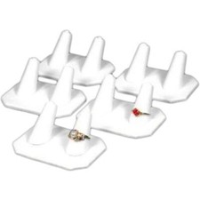 5 Double Ring Display White Faux Leather Jewelry