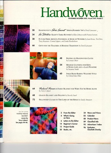 Handwoven Weaving Magazine: November/December 2003 Lord of Ring Cloaks - Picture 2 of 2