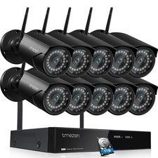 TMEZON 3MP Wireless WiFi CCTV System Audio Metal IP Camera 10CH 5MP NVR 2TB HDD