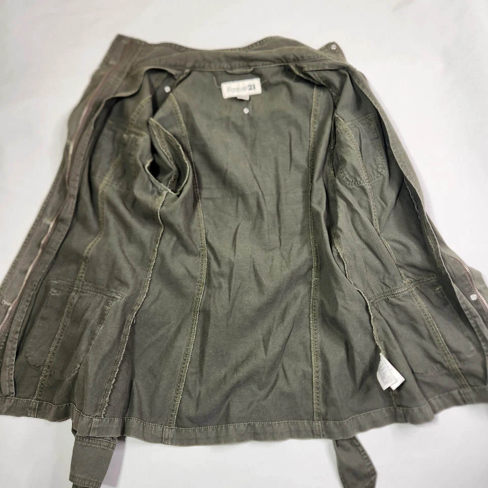 Forever 21 Women Size 4 Green Utility Army Style Long Sleeve Waist Tie Jacket CL - Image 2 of 4