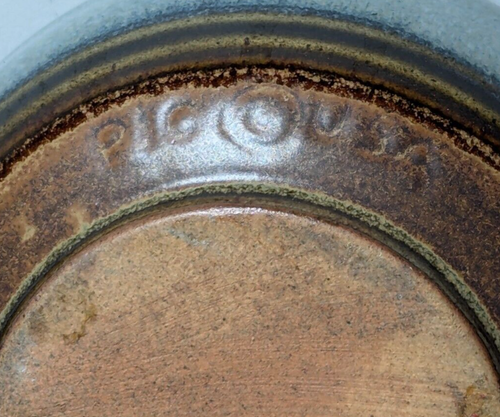 Vintage MCM PIC USA Art Pottery Squat Bulbous 4" Earth Tones Teal Blue Brown - Picture 6 of 8