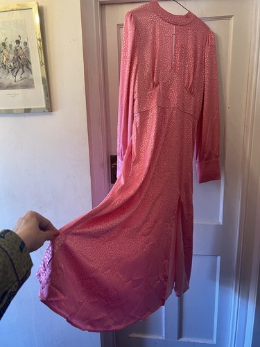 New OLIVIA RUBIN High Neck Pink Silky IZZIE Long Sleeve Midi Dress,UK 14 - Picture 14 of 21