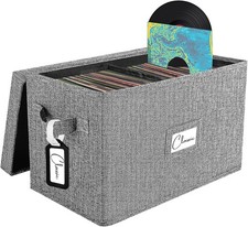 Vinyl Record Storage Box for 7"/45 RPM LPs, Grey Case with Lid Holds up to 80...