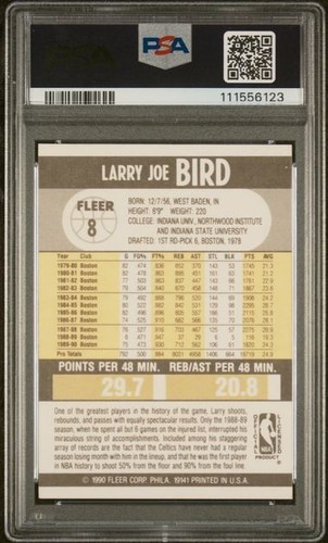 1990 Fleer #8 Larry Bird Magic Johnson signed auto card PSA DNA 9 10 - Picture 2 of 2