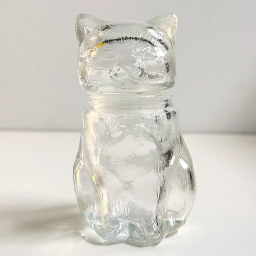 Glass Cat Jar Canister 13cm Cat Head Lid Clear Glass Storage Container